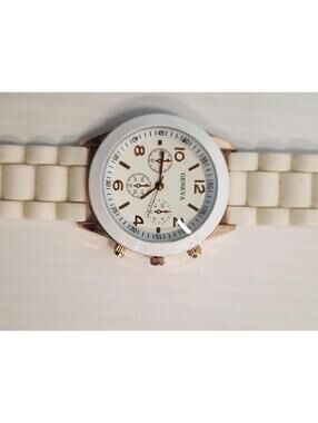 Geneva White Silicone Strap Wristwatch with Chronograph Dial